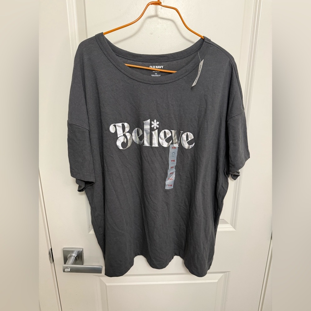 NEW Old Navy Women's Charcoal 'Believe' Graphic Tee in size XXL